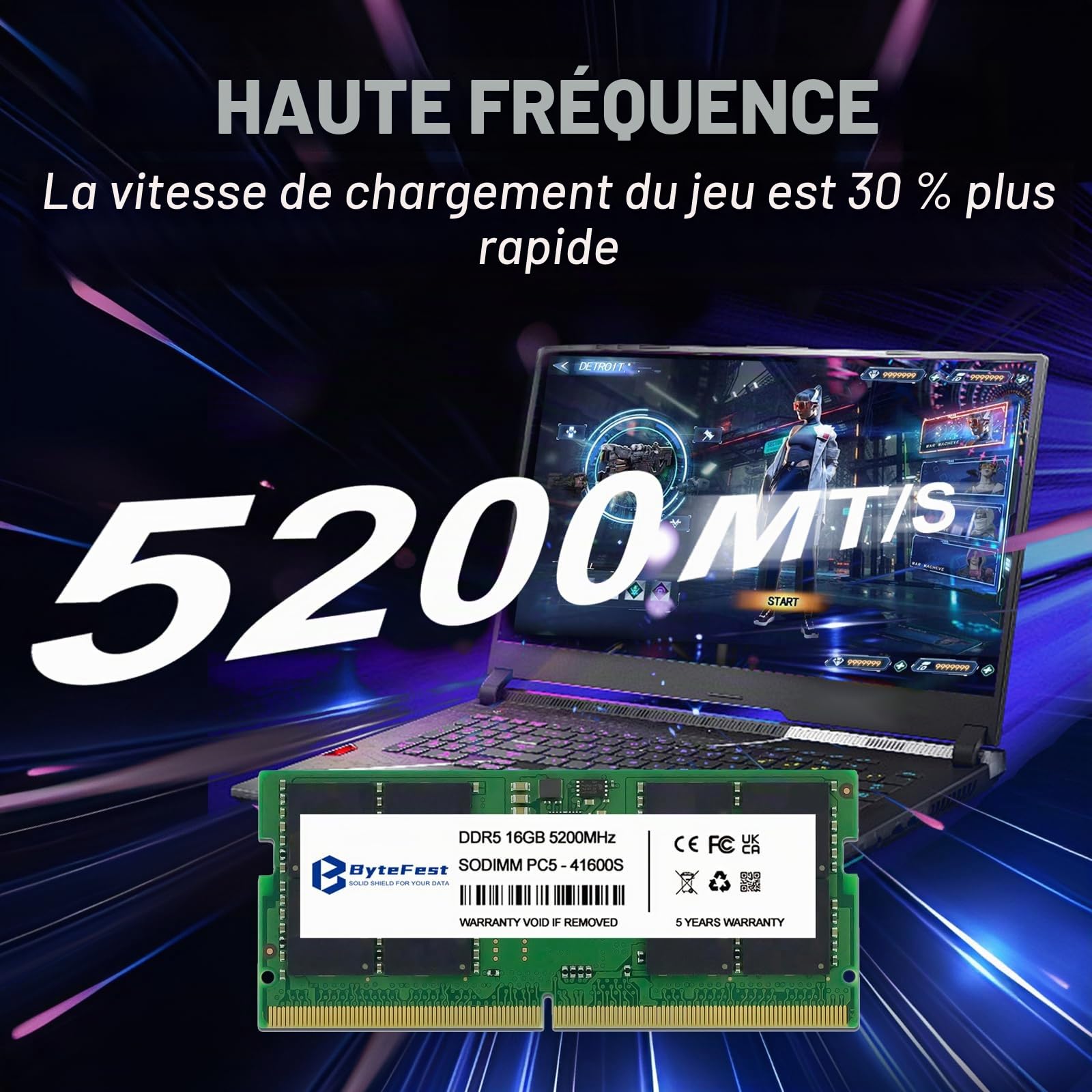 RAM DDR5 32Go Kit (2x16Go) 5200MHz SODIMM CL42 1.1V 262 Pin Gaming Mémoire RAM pour Ordinateur Portable/Laptop/Mini PC
