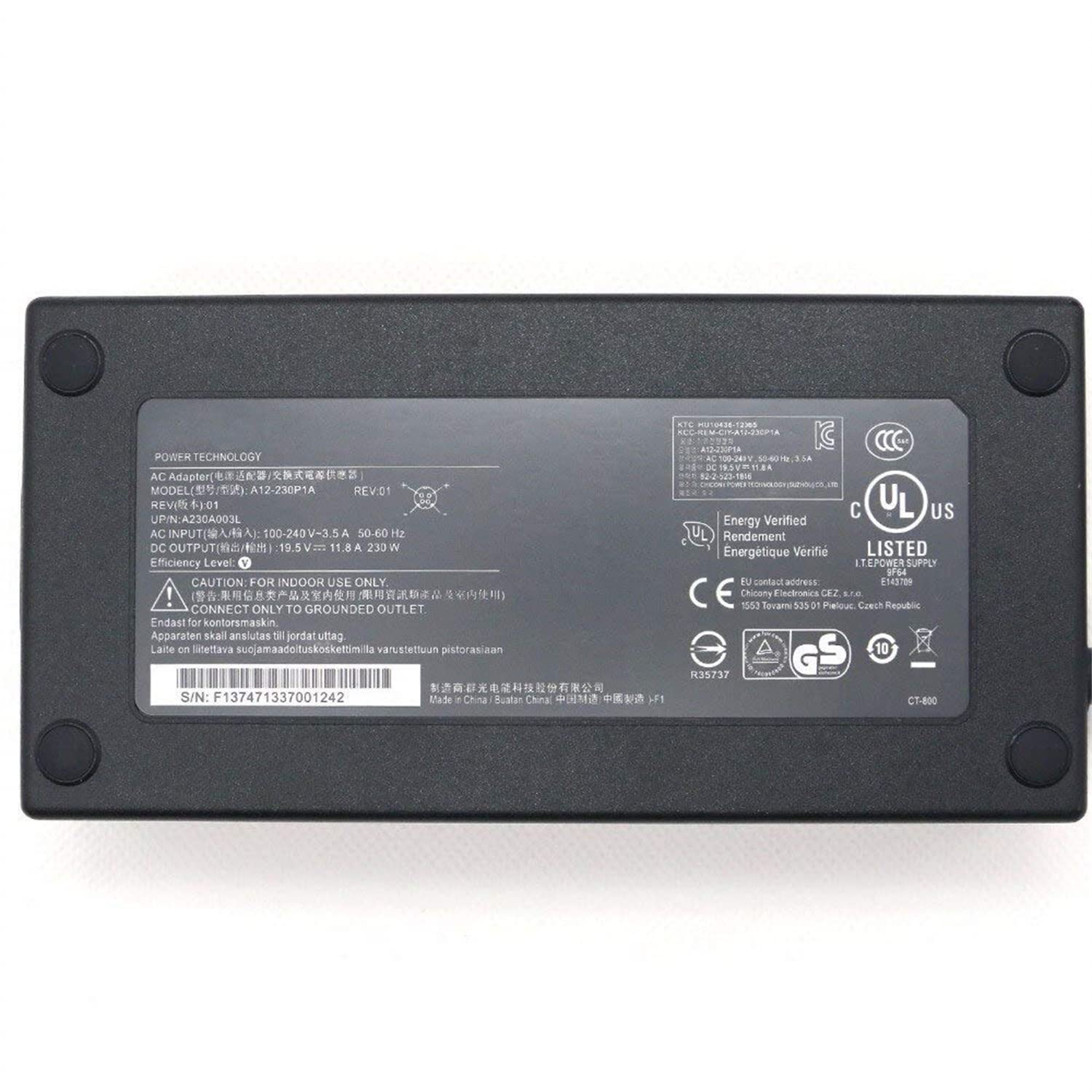 230W 4 Pin A12-230P1A A230A003L ADP-230EB T Caricabatterie adattatore CA | Sostituzione per MSI Trident 3 7RA-084US VR7RD B906 8906 GT83VR VR7RC-018US VR7RC-020US ADP-230EBT(19.5V 11.8A)