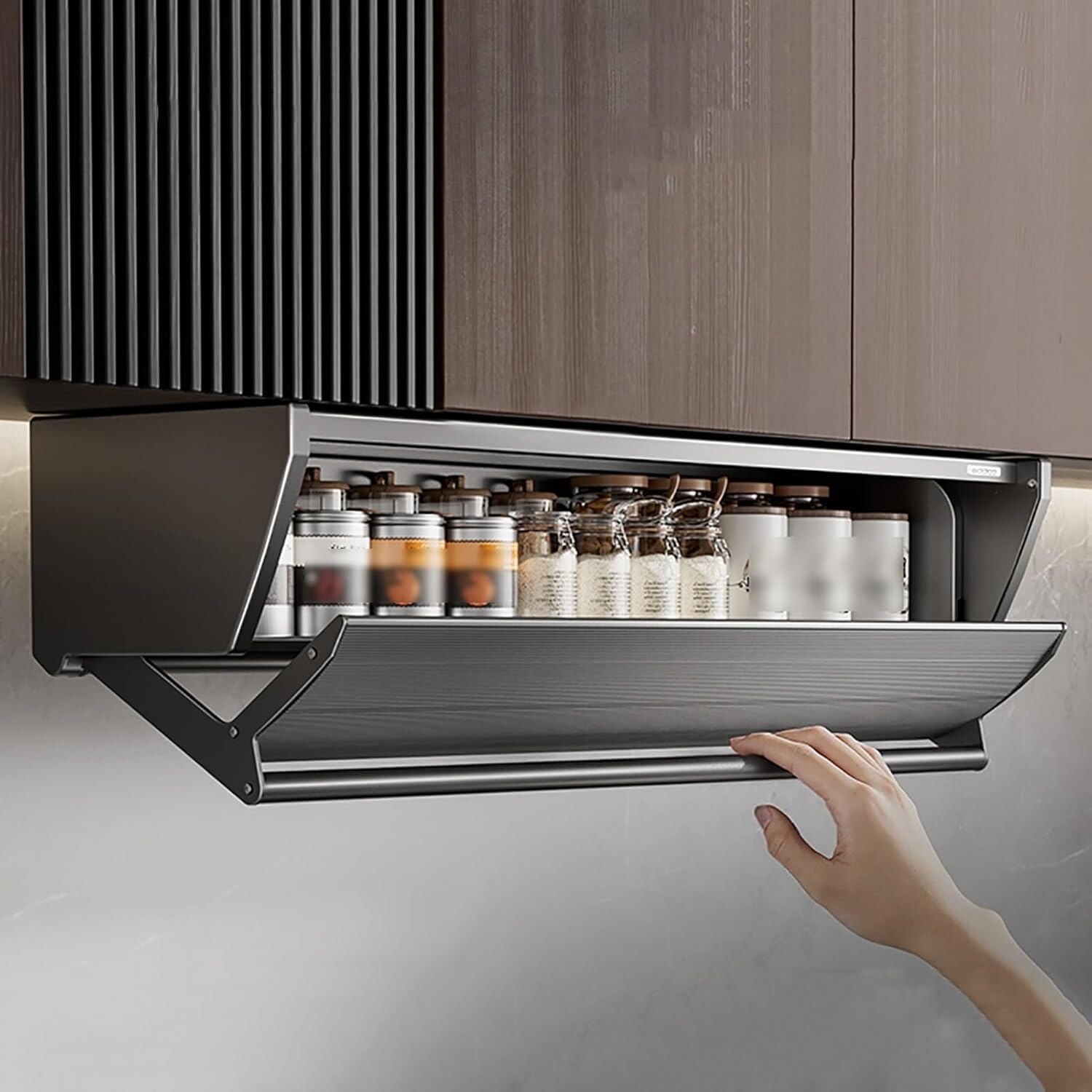 OLSKFUH Retractable Large Capacity Storage Rack Aluminium Coffee Cabinet Storage Rack Pantry Kitchen Closet Pull Down Cabinet Storage Racks,60cm/23.6in