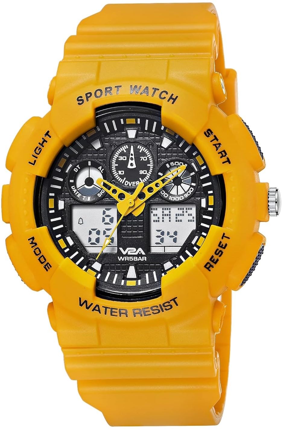 V2A Resin Punk Analog Digital 5Atm Waterproof Yellow Sports Watch For Men And Boys, Black Dial, Yellow Band (B091XZC1HR) Amazon Price History, Amazon Price Tracker