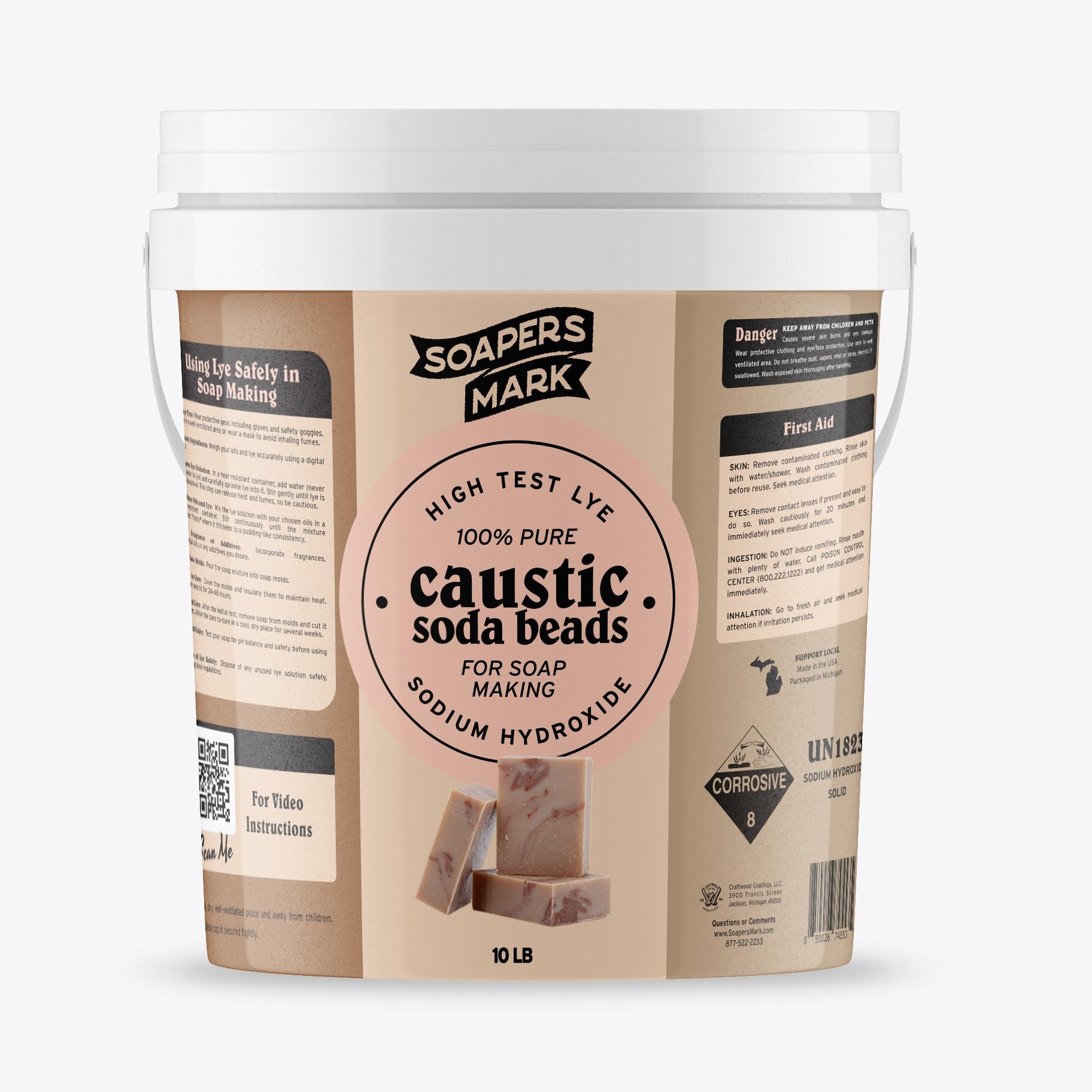 Caustic Soda Beads for Soap Making - 10 Lbs - High Test Lye - Soapers Mark