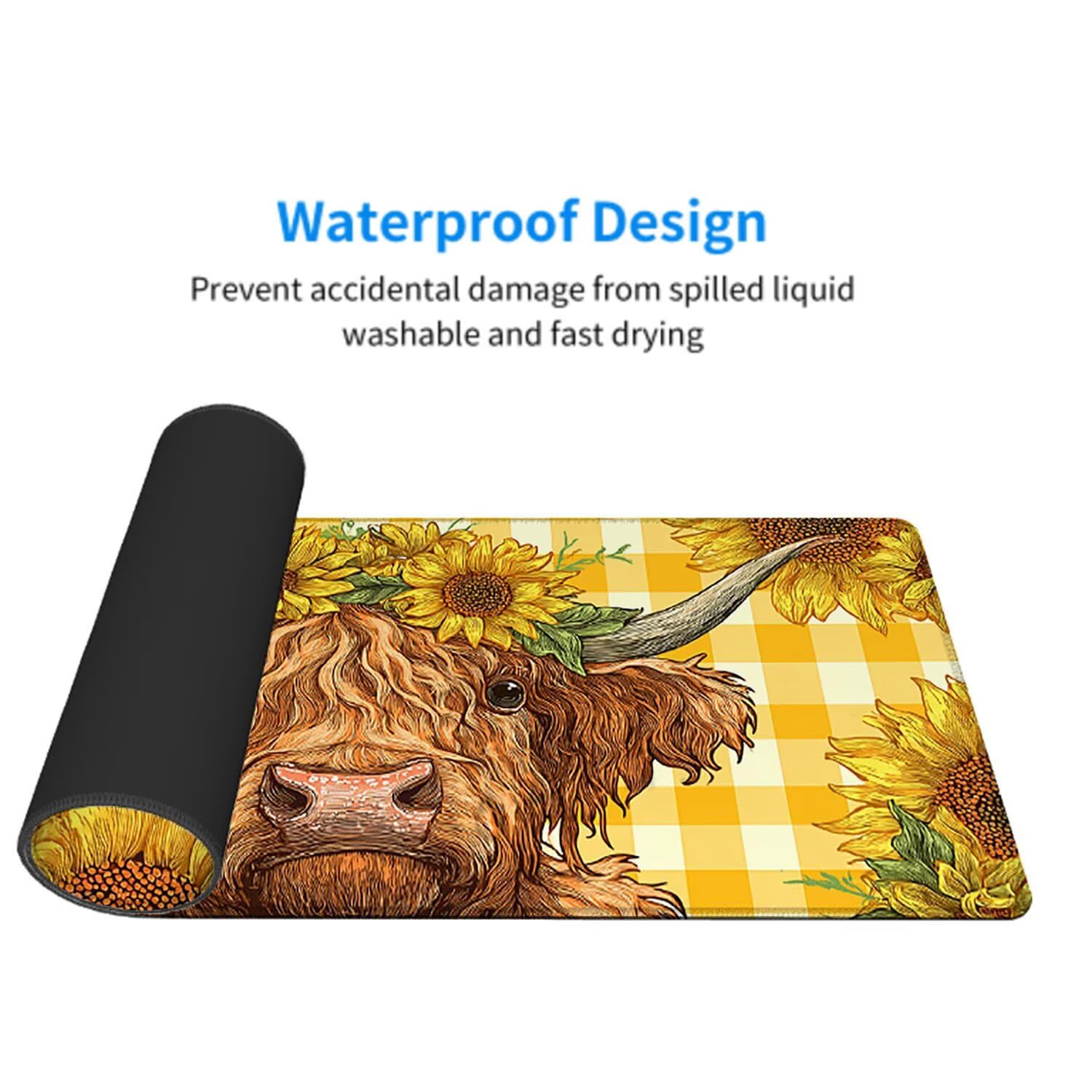 Tapis de Souris Jaune sous Main Bureau Tapis de Souris Gaming XXL 1000x500x3mm Mouse Pad Caoutchouc Bovins Highlands Grand sous Main Gamer Accessoires PC Imperméable, pour Clavier Ordinateur w-706