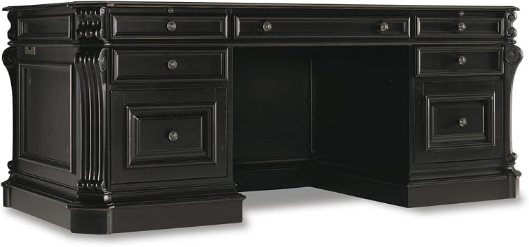 Hooker Furniture Telluride 76" Executive Wood Desk with Leather Top in Black