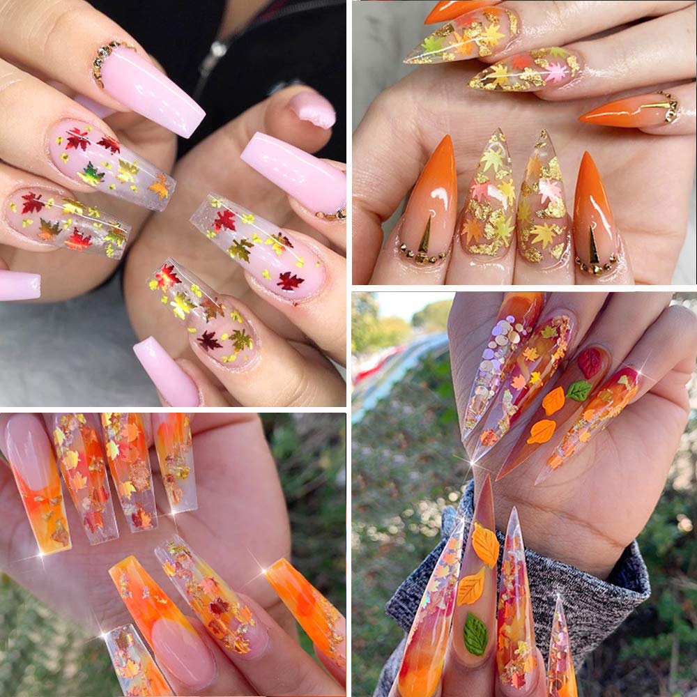 Amazon.com: 12 Colors Fall Leaf Nail Art Glitter Sequins - 3D Holographic  Flake Metallic Maple Leaf Shaped Gold Red Yellow Nail Design Makeup DIY  Nails Supply Glitter Decorations : Everything Else