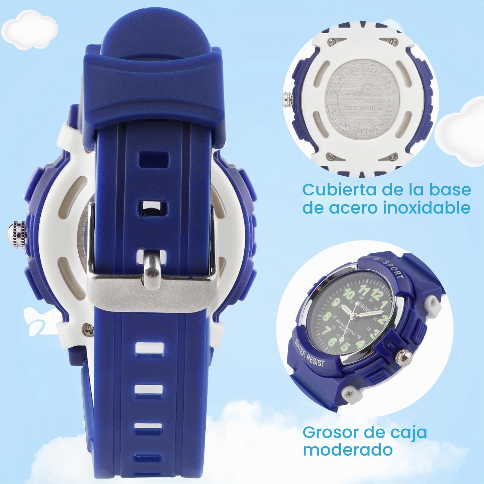 Juboos Reloj Analógico para Niños, Resistente al Agua hasta 3 ATM, Fácil de Leer, Reloj de Enseñanza del Tiempo para Niño y Niña, Banda Suave para Niños 5-16