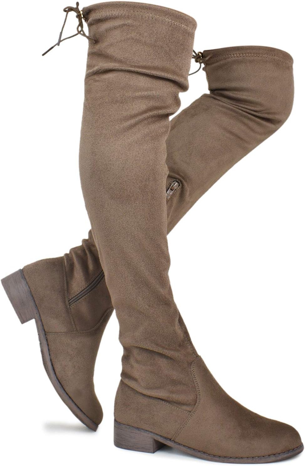 Premier Standard - Women's Fashion Comfy Vegan Suede Block Heel Side Zipper Back Lace Thigh High Over The Knee Boots