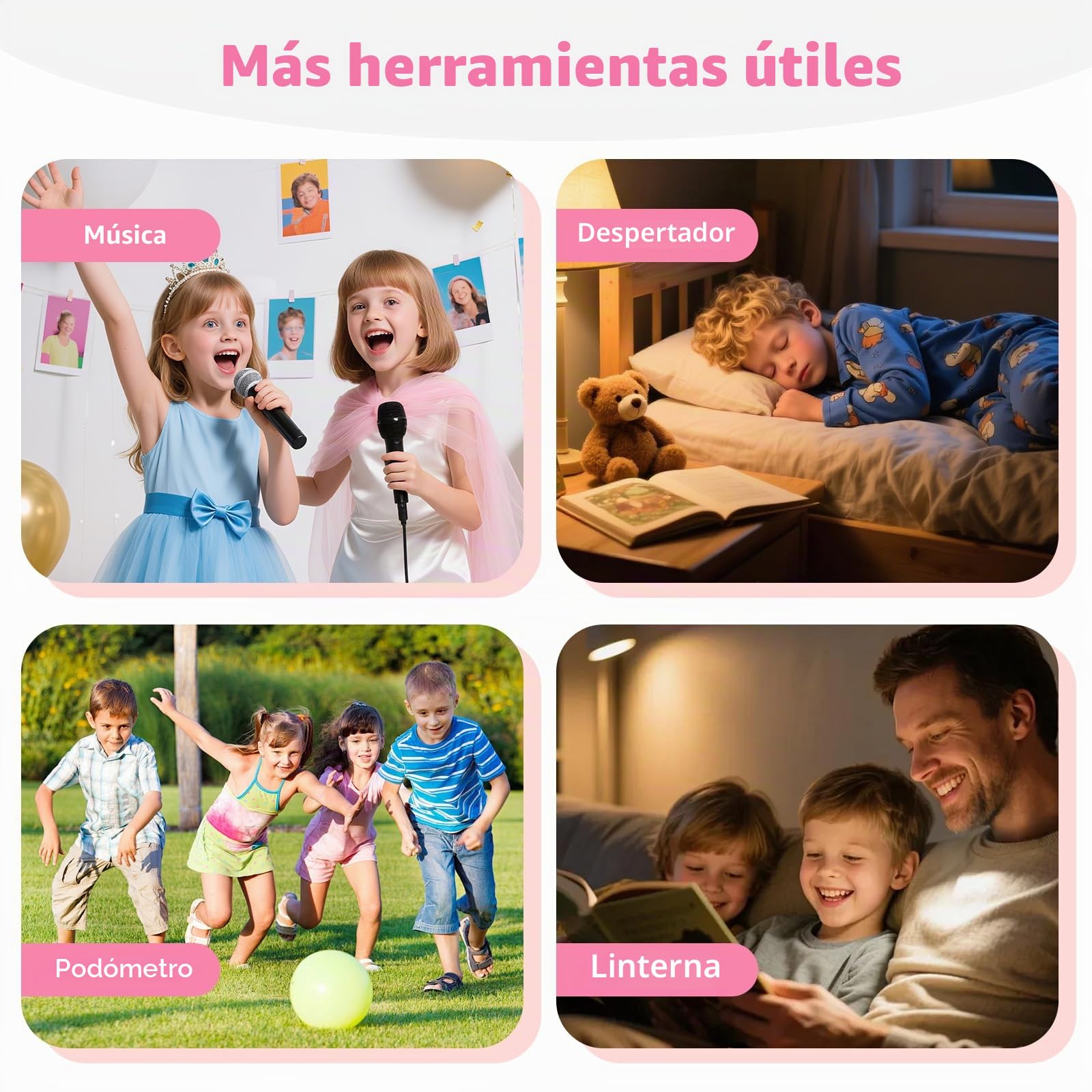 PTHTECHUS Smartwatch Niños, Reloj Inteligente niño con 13 Juego, podómetro, Cámara, Grabación de vídeo, Música, SOS, Linterna, Despertador, Reloj Teléfono para Niños y Niñas 4-12 Años (Rosa)