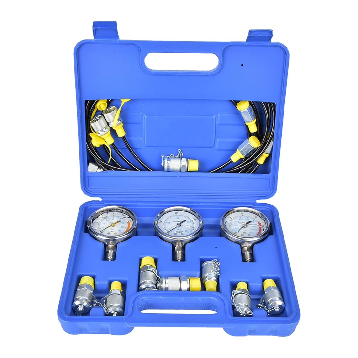 Hydraulic Pressure Test Kit, Portable Oil Pressure Testing Tool with 3 Pressure Meters, 16-60MPa Range - High - Strength Shell, Multiple Accessories, Ideal for Steel Mills and