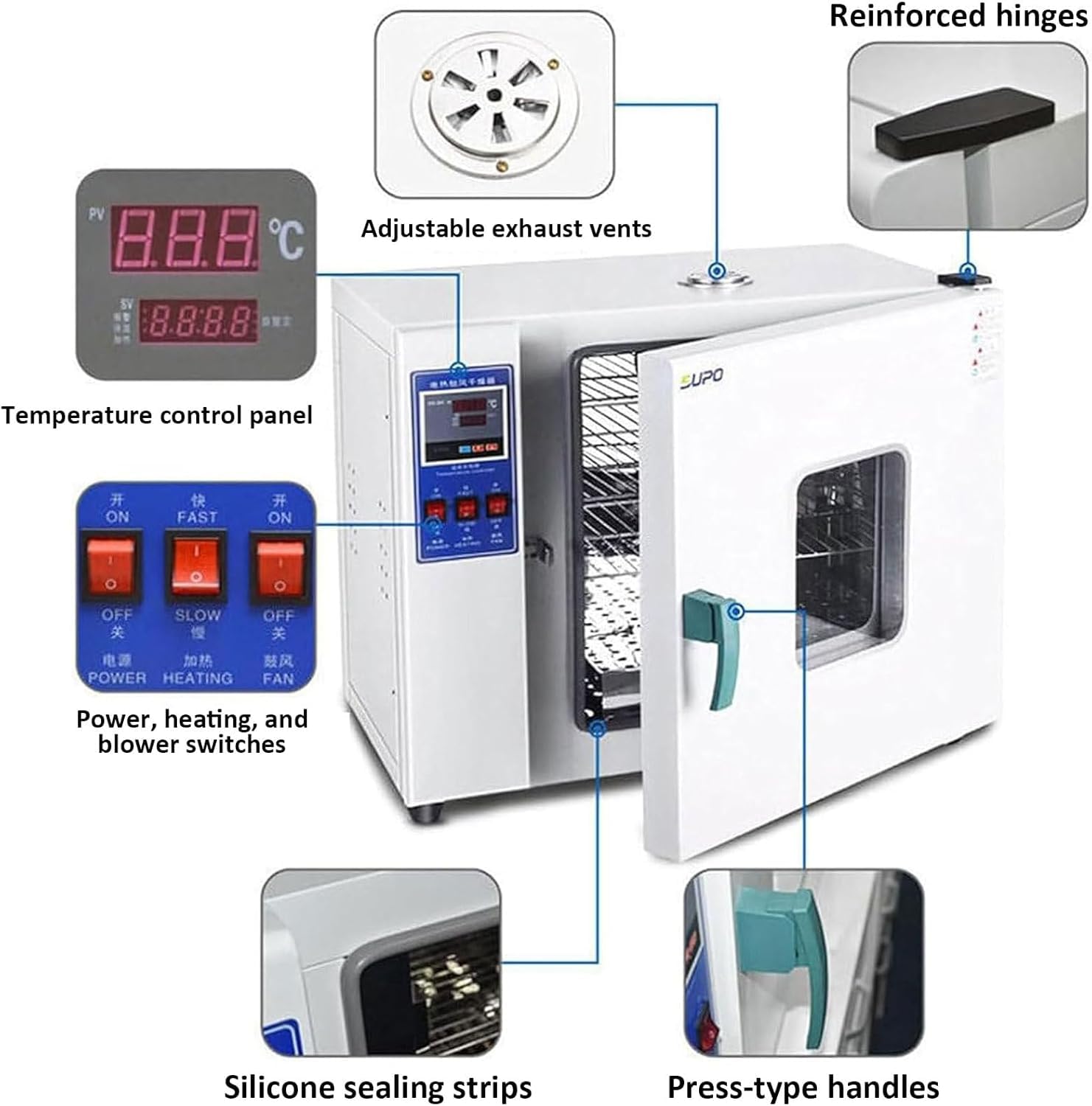Horno De Secado Al Vacío De 43 Litros Con Interior De Acero Inoxidable, Horno De Laboratorio, Horno De Secado Por Ráfaga De Aire a Temperatura Constante Con Manómetro De Vacío Y Controlador Digital