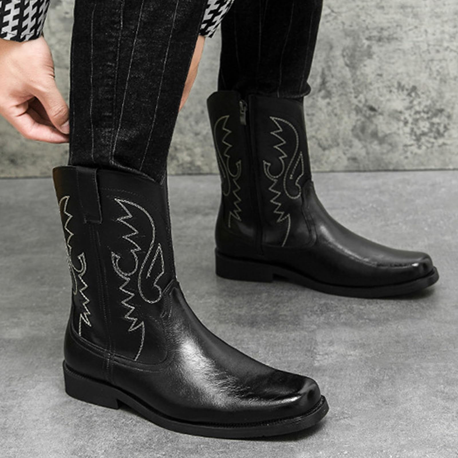 Uomo Western metà Polpaccio Stivali da Equitazione | Stivali alla caviglia casual in stile cowboy, Chelsea, biker Stivali da lavoro country al polpaccio