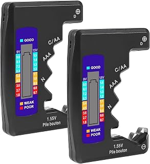 UMLIFE 2-Pack BT-886 Battery Tester for AA AAA C D 9V 1.5V Button Batteries - LCD Voltage Checker Black