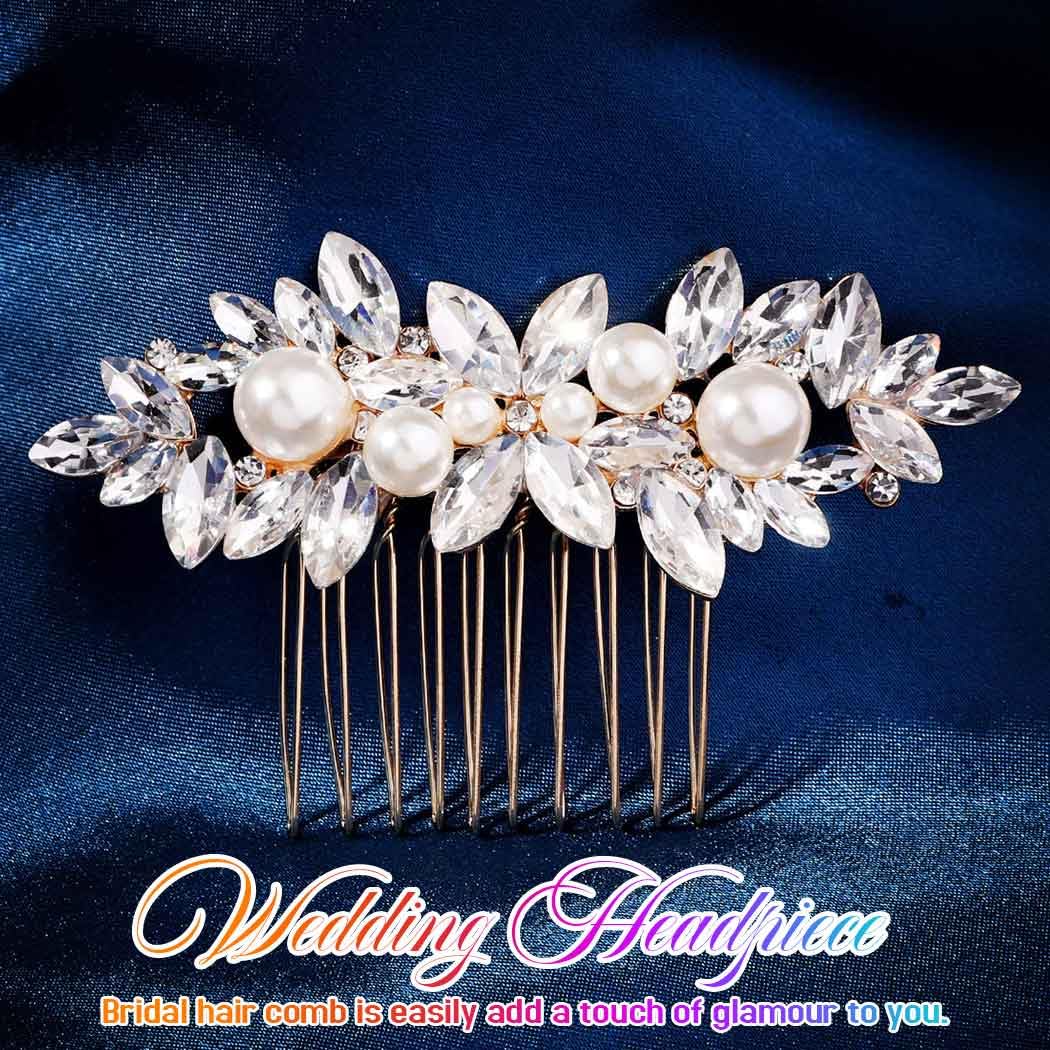 Crystal Wedding Hair Comb Silver Pearl Hair Piece Bridal Hair Accessories for Women - Image 2