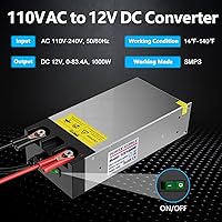 Vista 2 de IMAYCC Convertidor de CA a CC SMPS 110V a 12V, fuente de alimentación de 12V CC, transformador convertidor universal de 120V a 12V, corriente máxima