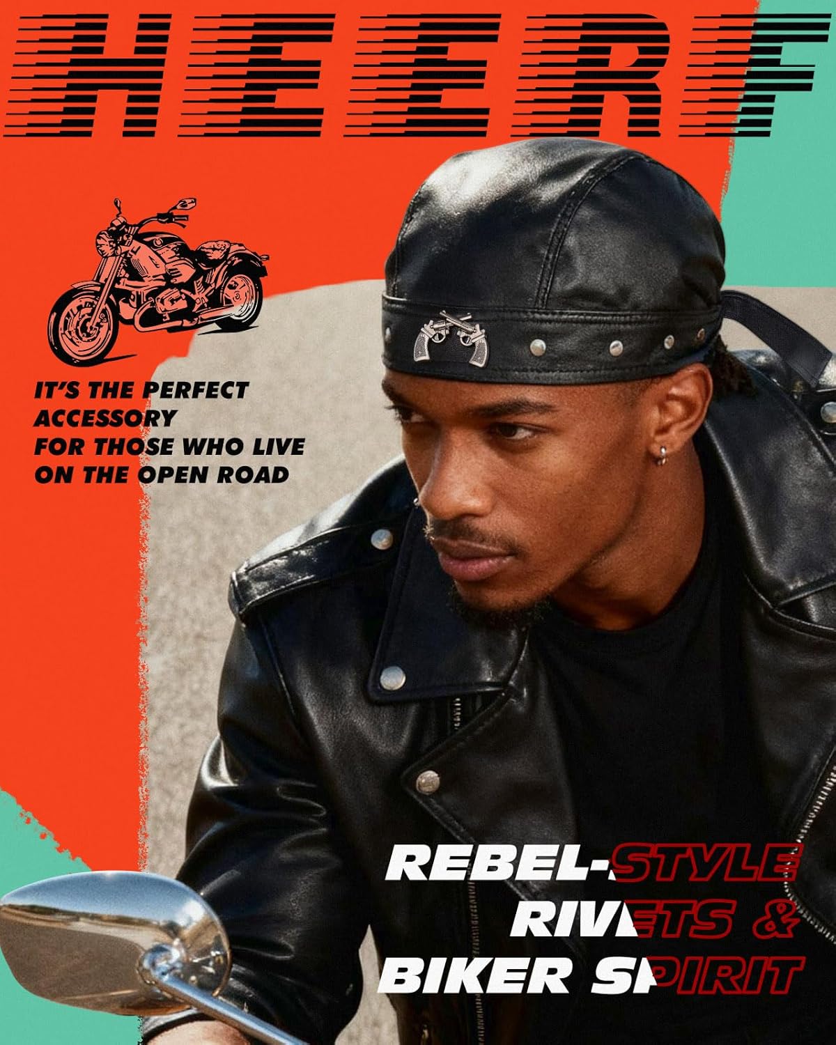 Premium Black Leather Skull Cap - Motorcycle Biker Hat, Adjustable Back Strap & Cotton Lining for Men and Women - Image 3