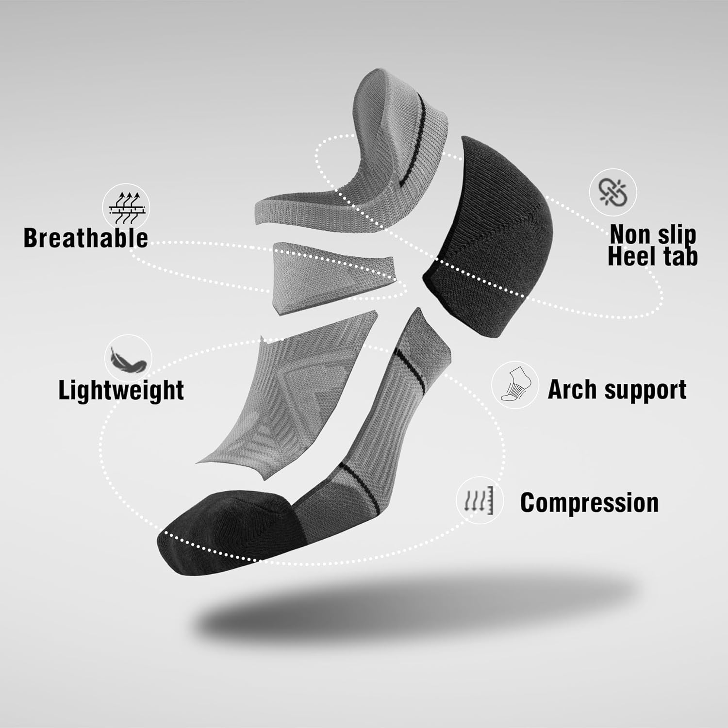 BRISIRA Bamboo Viscose Coolmax Mens No Show Socks Cushioned Moisture Wicking Anti Blister Athletic Low Cut Socks - Image 3