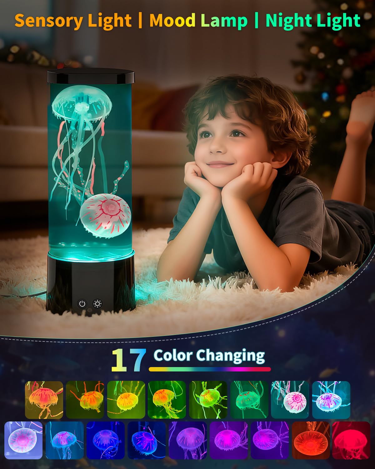 Quallen Lampe, Quallenlampe LED Quallen Lampe mit 17 Farben 4 Lichtmodi, Jellyfish Lamp Aquarium für Kinder Erwachsene, Quallenlampen Stimmungslicht für Entspannung Wohndekoration-Schwarz