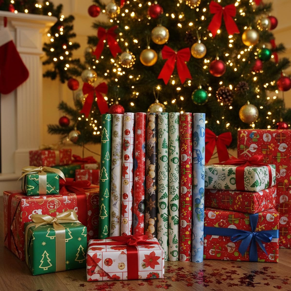 Geschenkpapier Weihnachten Weihnachtspapier Weihnachtsgeschenke Papier Kinder Familie 32 Rollen Set - 70cm x 2m, bunt, festlich mit diversen Motiven