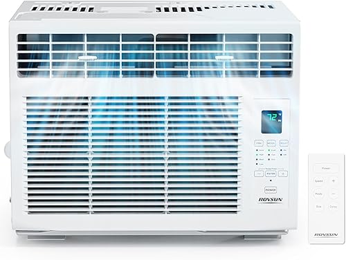 ROVSUN - Aire acondicionado para ventana, ahorro de energía, con control remoto y función de temporizador, 110 V60 Hz, color blanco