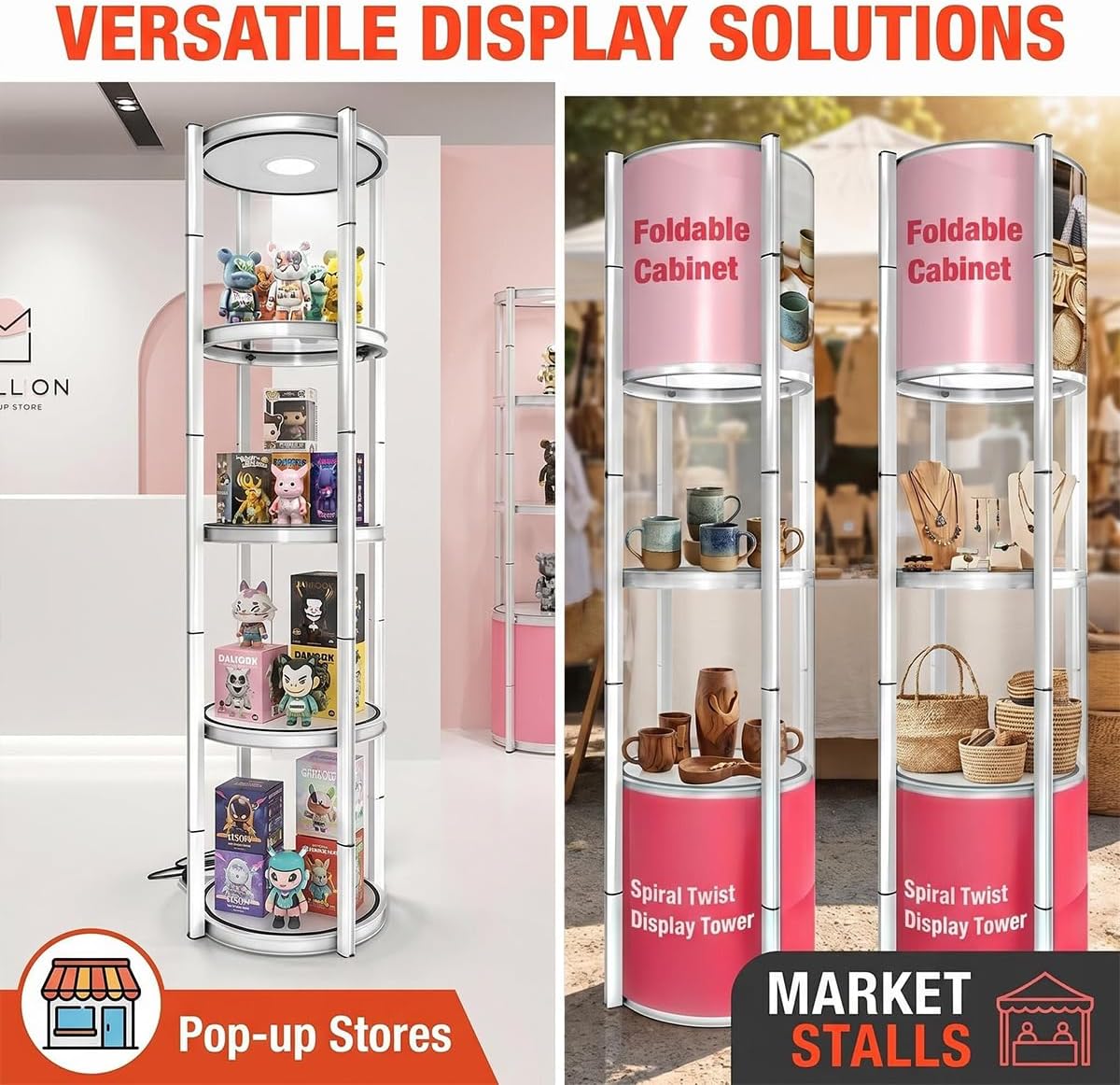 Trade Show Foldable Display Case Spiral Round Spiral Twist Tower
