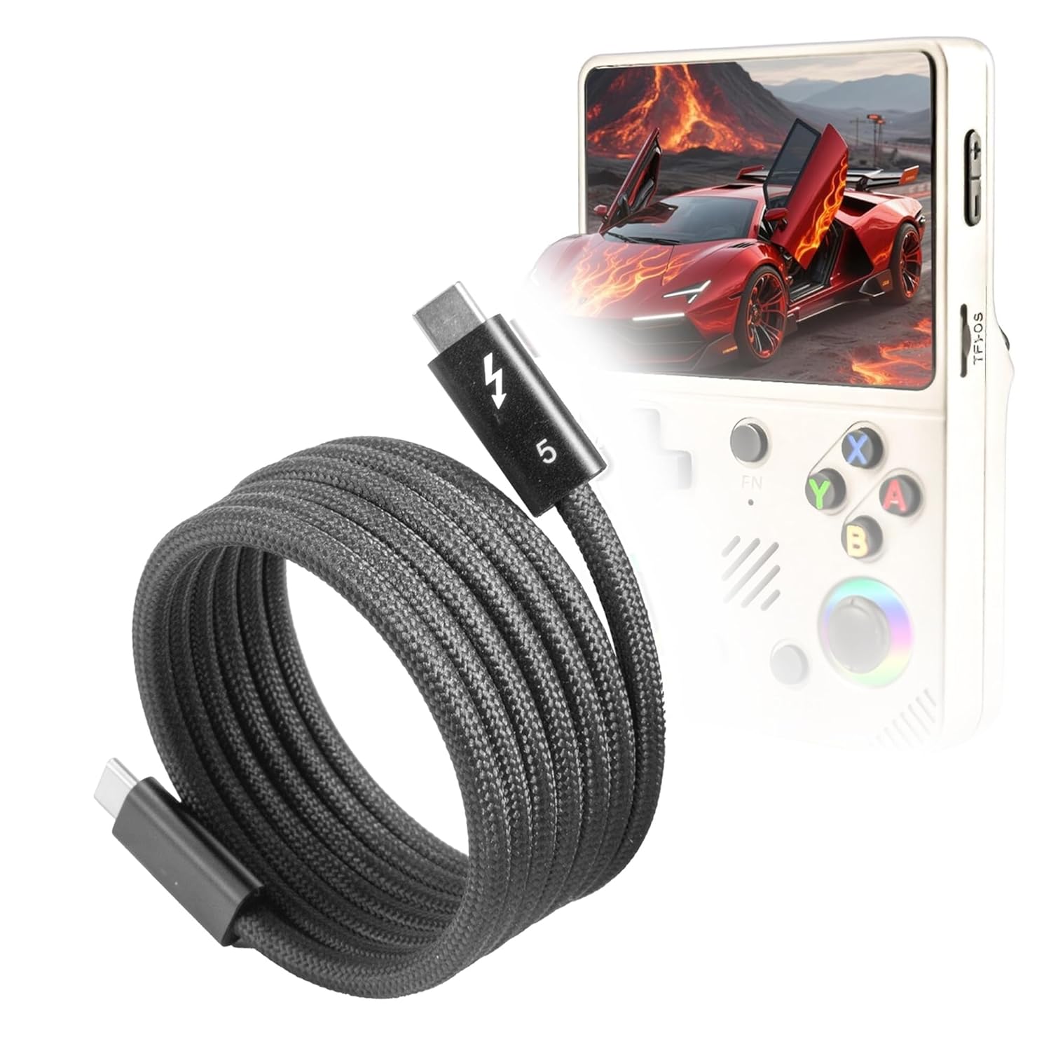 BoxWave Cable Compatible with Rhesusco RG36PRO Handheld Game Console (3.5 in) - SnapWrap Thunderbolt 5.0 Cable (5ft 240W), Magnetic Self-Coiling Nylon Braided Retractable - Jet Black