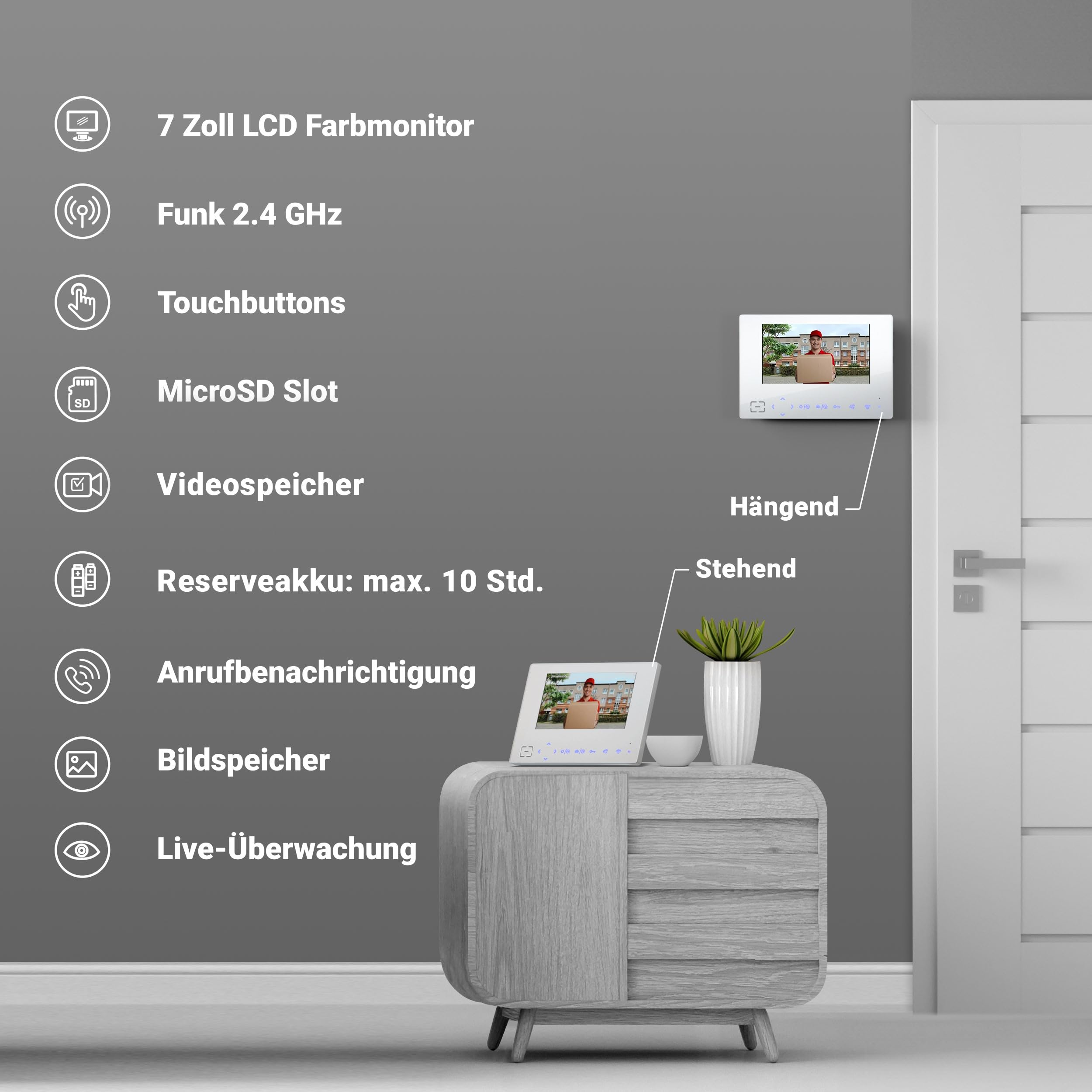 Goliath® Funkklingel mit Kamera & Gegensprechanlage [MIT Monitor] - Türklingel mit Kamera & Monitor - Doorbell Camera - Video Sprech - & Klingelanlage mit Türöffner - Videotürklingel ohne Kabel