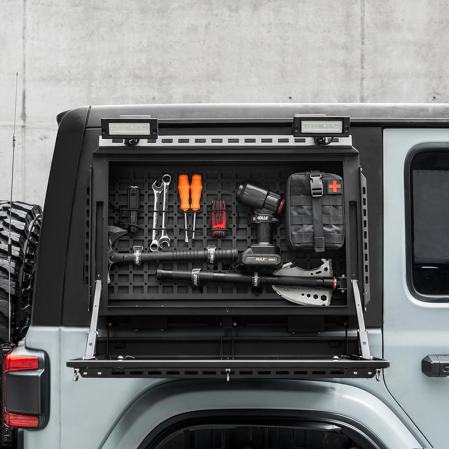 Rear Side Window Storage Box, Tactical Modular Storage MOLLE Panel for Tools MOLLE Accessories, Rear Window Storage Panel Kit Storage Box with Lock Fits for Jeep Wrangler JL 2018-2024