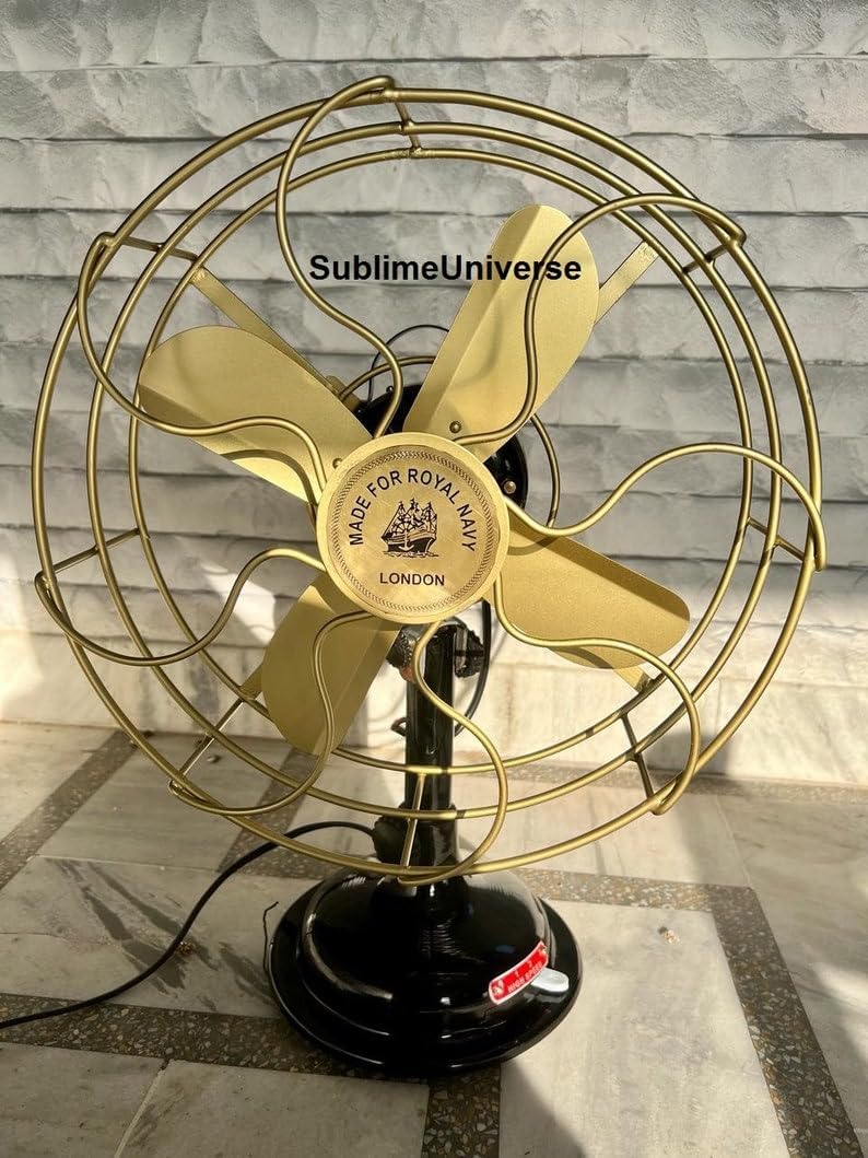 Generic Antique Brass and Black Vintage-Inspired Nautical Desk/Table Electric Fan | Retro Style Home Decor