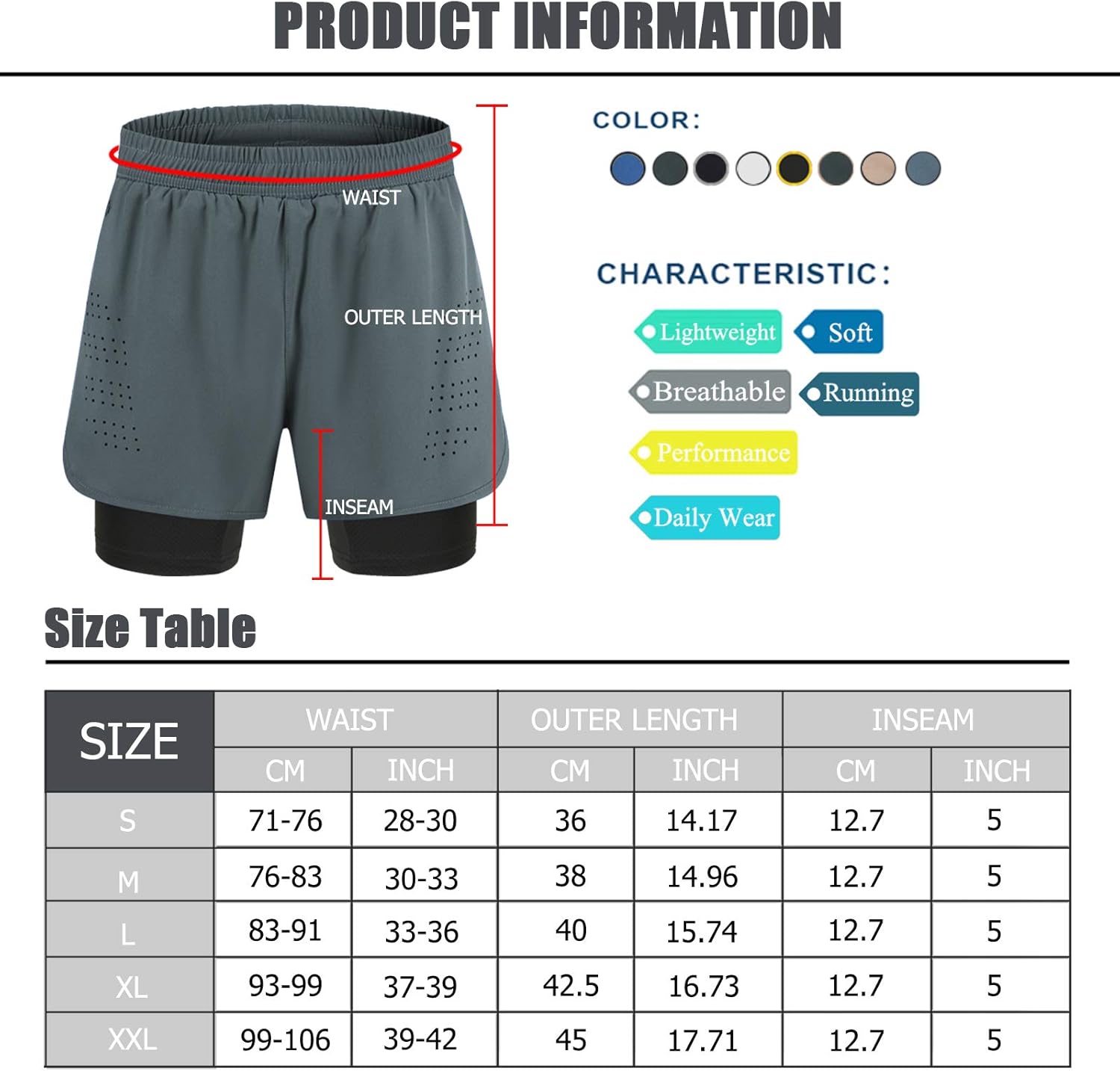 Gesean Men's 2 in 1 Workout Running Shorts 5" Lightweight Gym Training Sport Short with Phone Pockets at  Men’s Clothing store