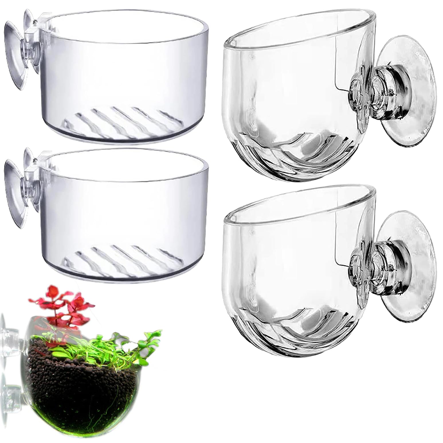 4 Pcs Aquarium Plant Pot Planter Glass Fish Tank Plants Holder Aquarium Decoration Plant Cup with Suction Cups