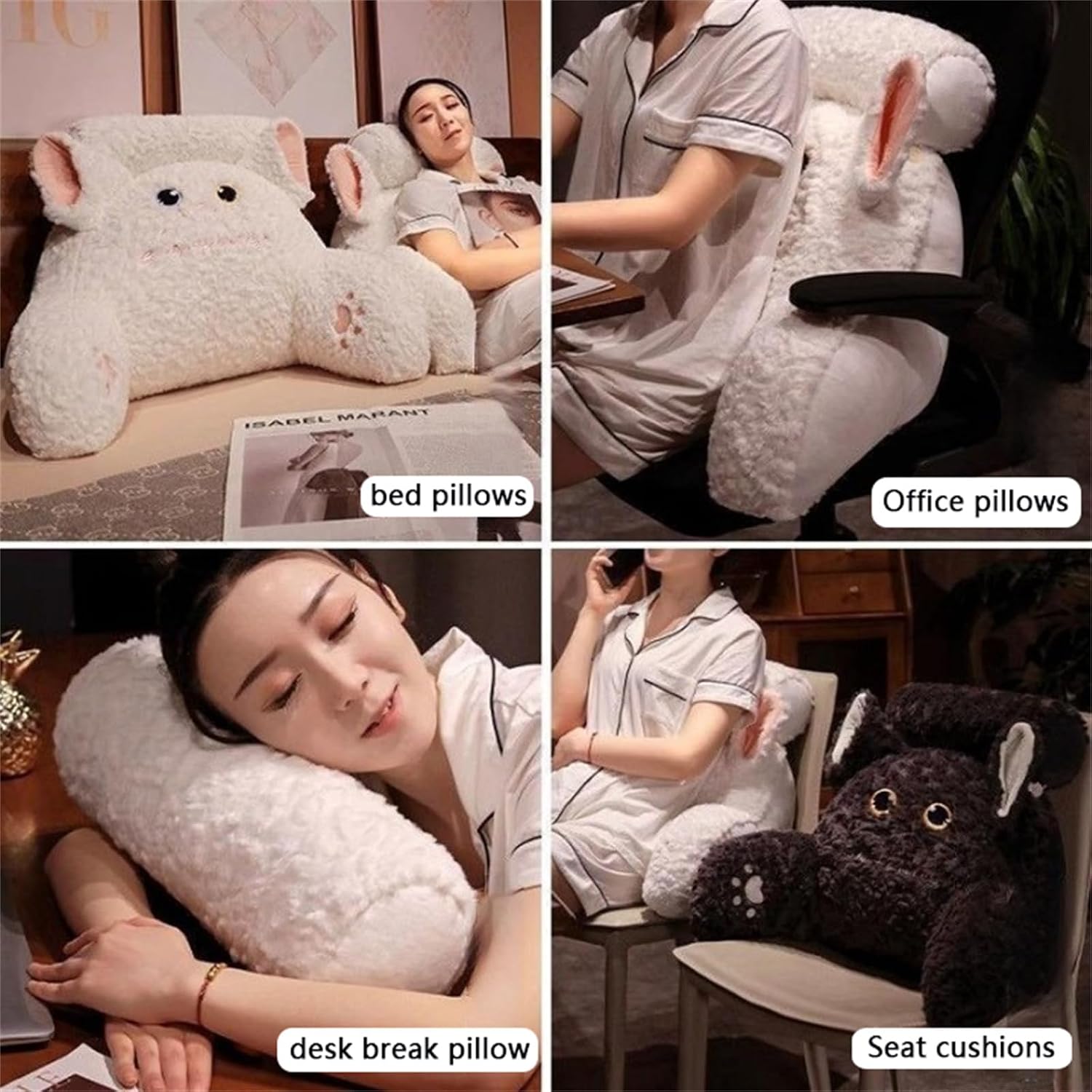 Reading Pillow for Sitting in Bed Adult,Cute Cat Pillow Back Pillows,Sit Up Pillow Backrest Pillow with Arms, Back Support Pillow for Sitting Up in Bed,Chair Back Cushion (Black)