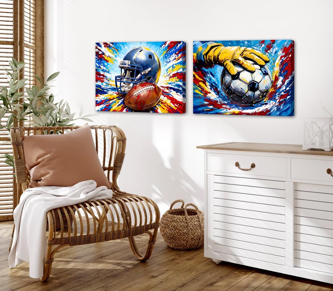 Framed Graffiti Rugby Soccer Canvas Wall Art,Colorful American Football Soccer Art Poster,Sports Theme Canvas Paintings for Boys Room Teen Kids Playroom Home Decor(12"x16")