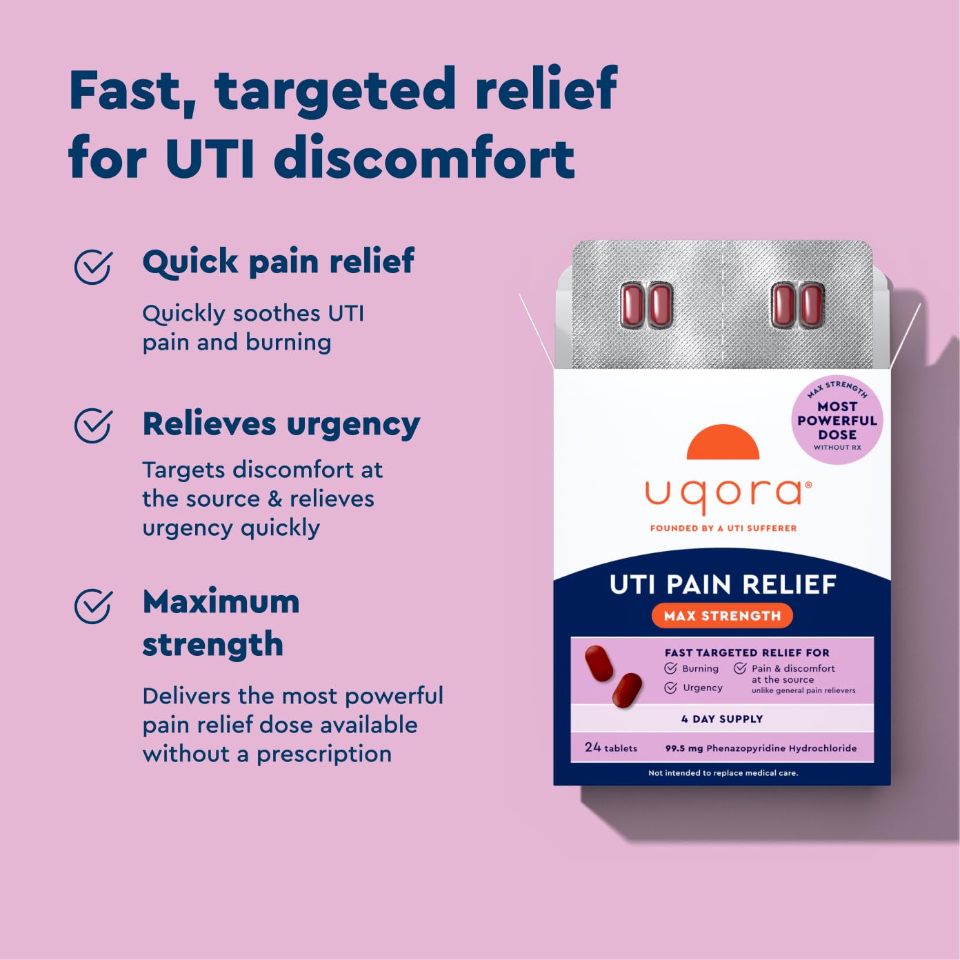 Uqora UTI Pain Relief, Maximum OTC Strength, 24 Tablets — Amazon image 4