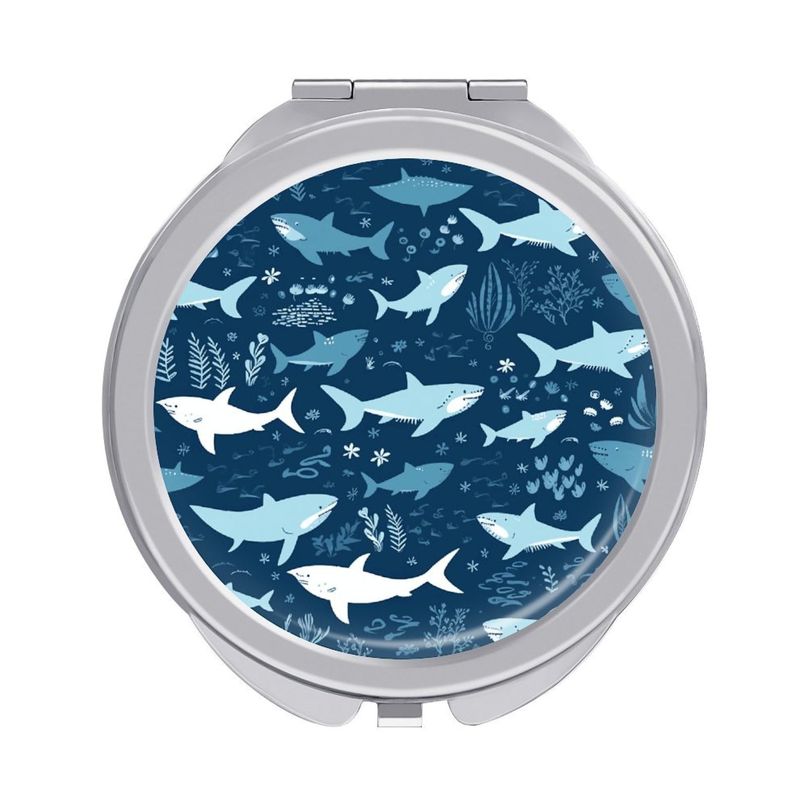FekiLoot Sharksm Travel Makeup Mirror 2 X /1 X Magnifying Slim Pocket Mirrors Compact for Purse Travel Makeup Mirrors for Pocket, Handbag, Purse Women Gift