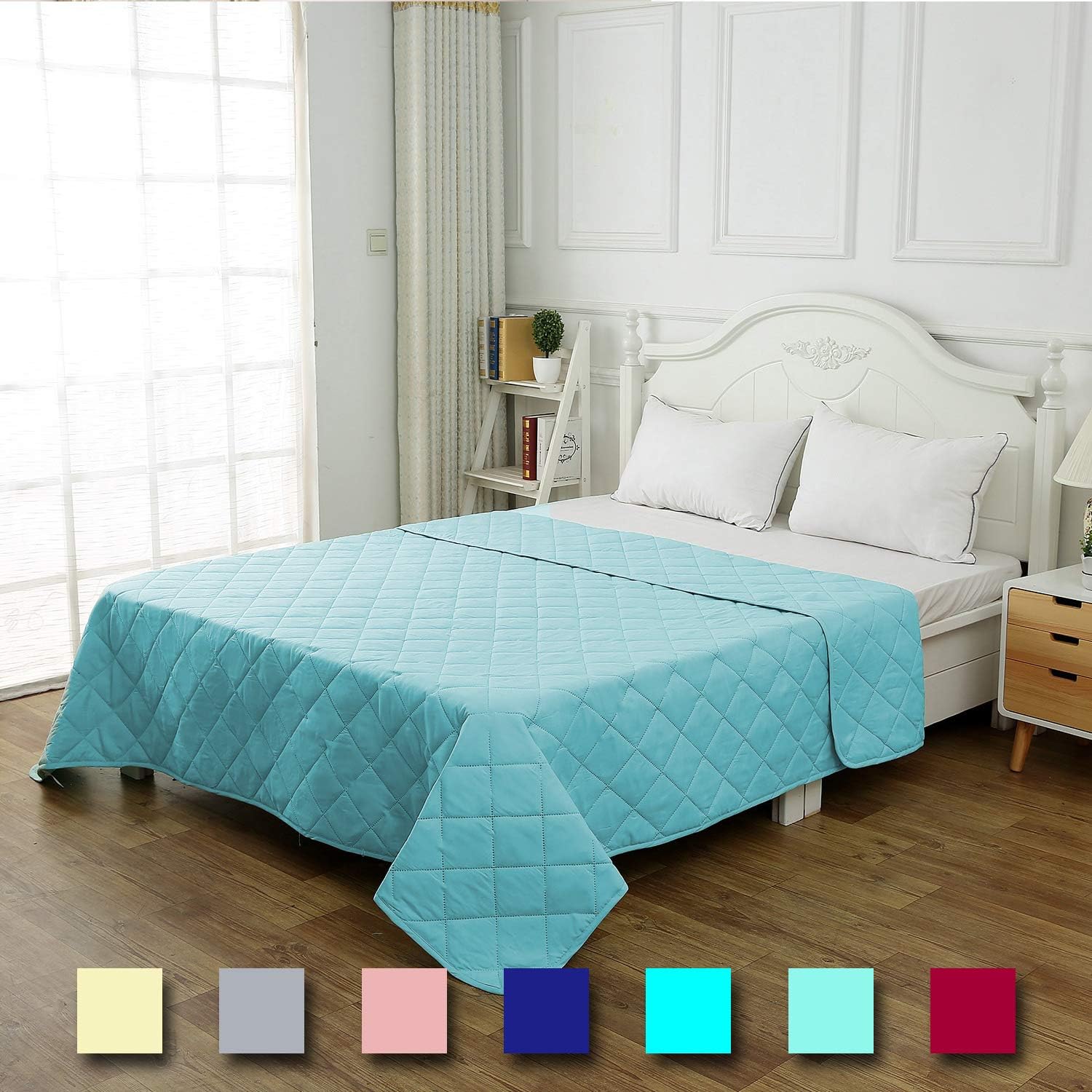 CottonTex Reversible Super Soft Bedspread Aqua Teal,Twin Size 68x86 Inches Diamond Pattern Lightweight Hypoallergenic Microfiber Bed Coverlet Alternative Quilt