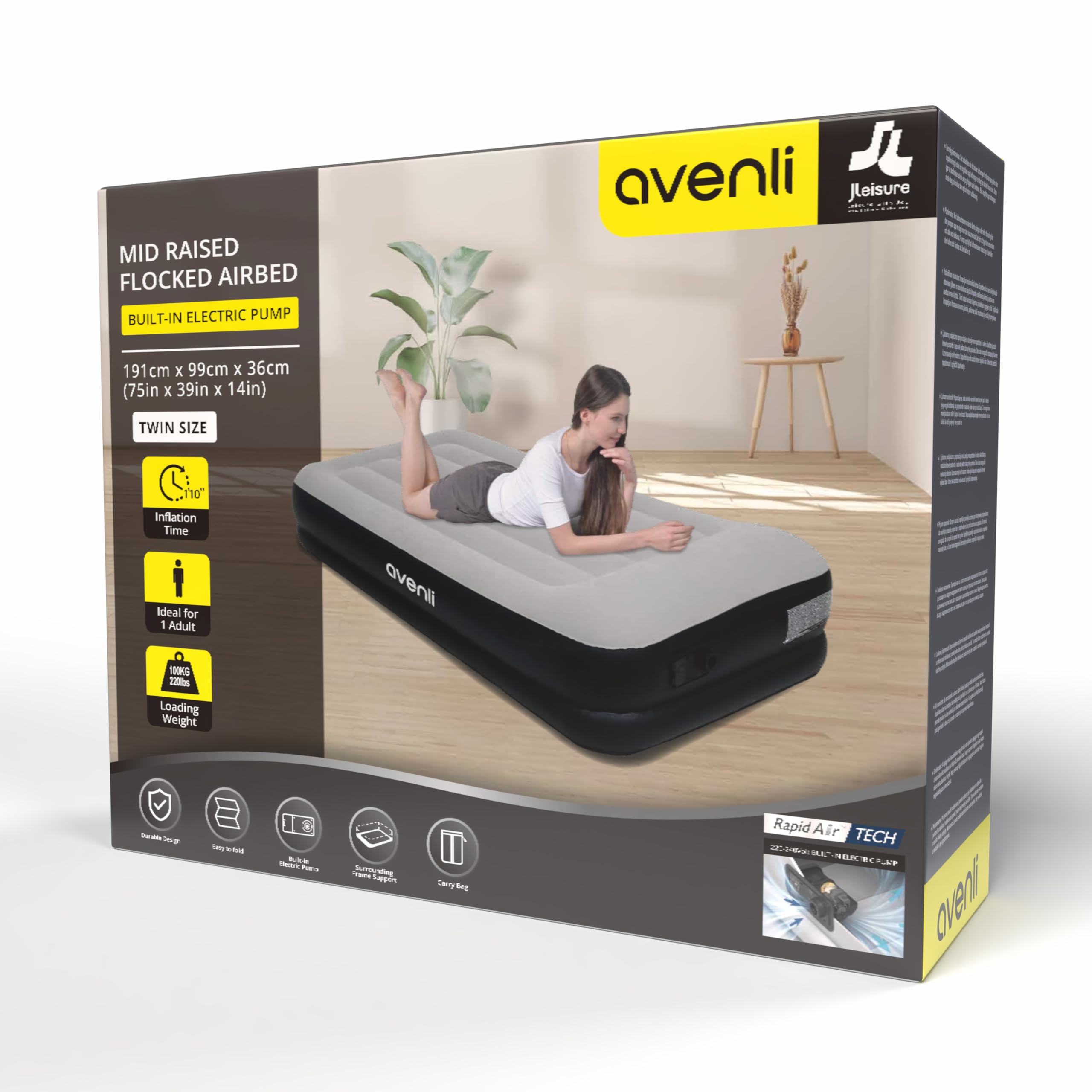 AVENLI Materasso Letto gonfiabile autogonfiabile singolo 191x99x36cm materassi autogonfiante per ospiti con pompa integrata superficie di sdraio alta e floccata per campeggio e casa