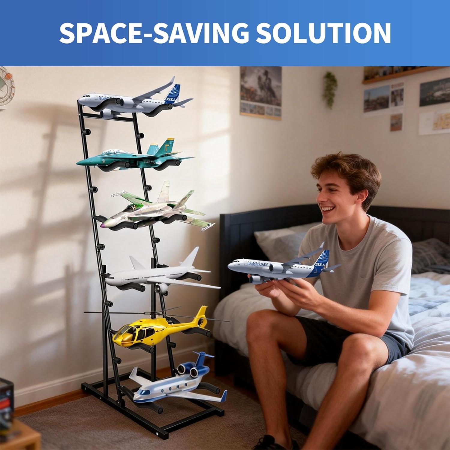 RYFT RC Airplanes Storage Rack 6-Tier Metal Model Airplane Display Stand with Adjustable Shelves, Large-Scale RC Plane Holder, Each Tier Holds Up to 22.05lbs for Multiple Remote Control Aircraft