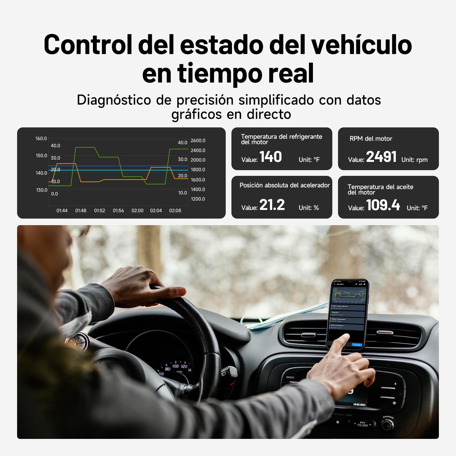 TOPDON Carpal-A OBD2 Diagnosis, Bluetooth Diagnosis Coche Multimarca,Diagnóstico de Todos los Sistemas, 6 Servicios Reset, AutoVIN, Smog Check, Guía de Reparación, Inspección del Motor