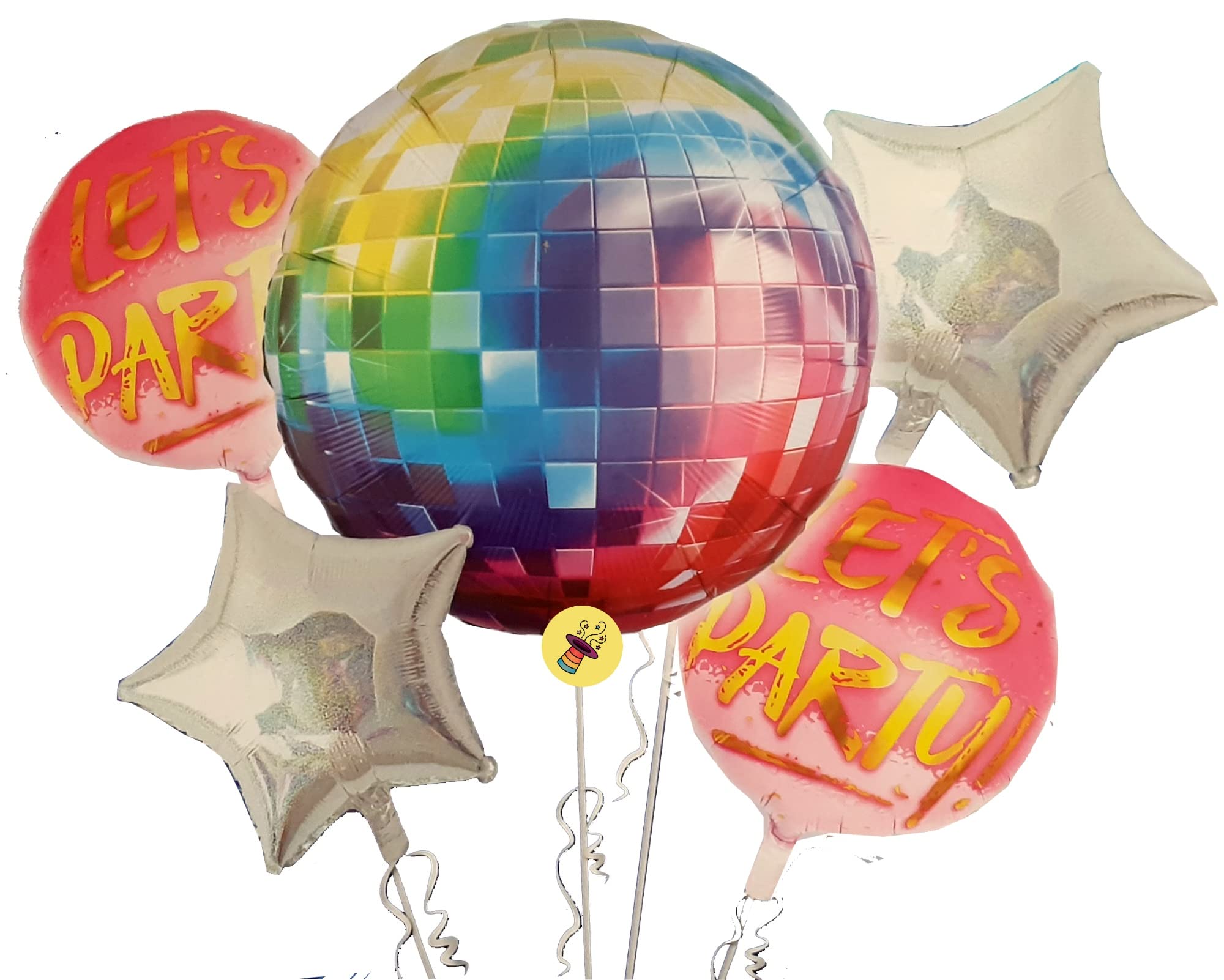 Atpata Funky Disco Theme Dance Party Foil Balloons for Disco theme Decoration (Lets Party Pink)