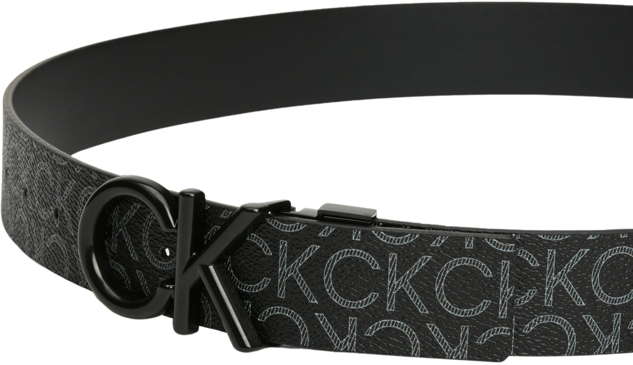 Calvin Klein Herren Gürtel Metal Bombe Mono zum Wenden, Schwarz (Ck Black Smooth/Classic Mono), 115 cm