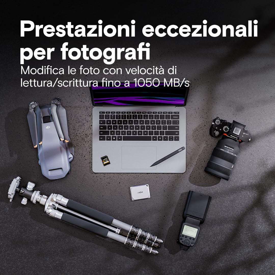 Crucial X9 Pro SSD 2TB - Velocità 1050 MB/s Portatile Resistant - Dettaglio