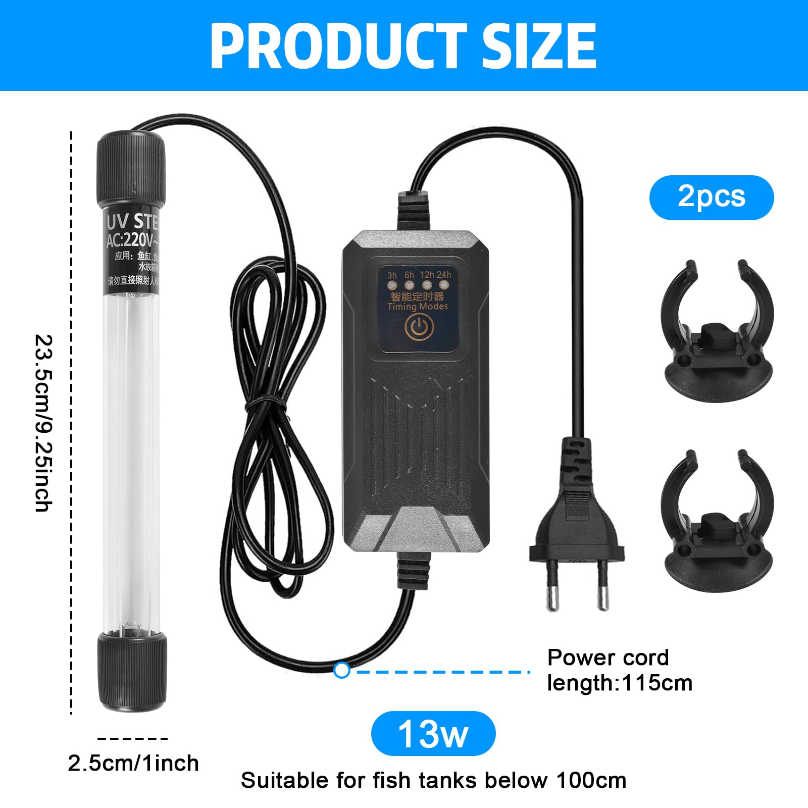 Funmo Akwarium sterylizator UV, lampa UV do sterylizacji, światło UV, oczyszczacz wody, do akwariów do podwodnej sterylizacji, dezynfekcji wody i zabijania zielonych alg i bakterii