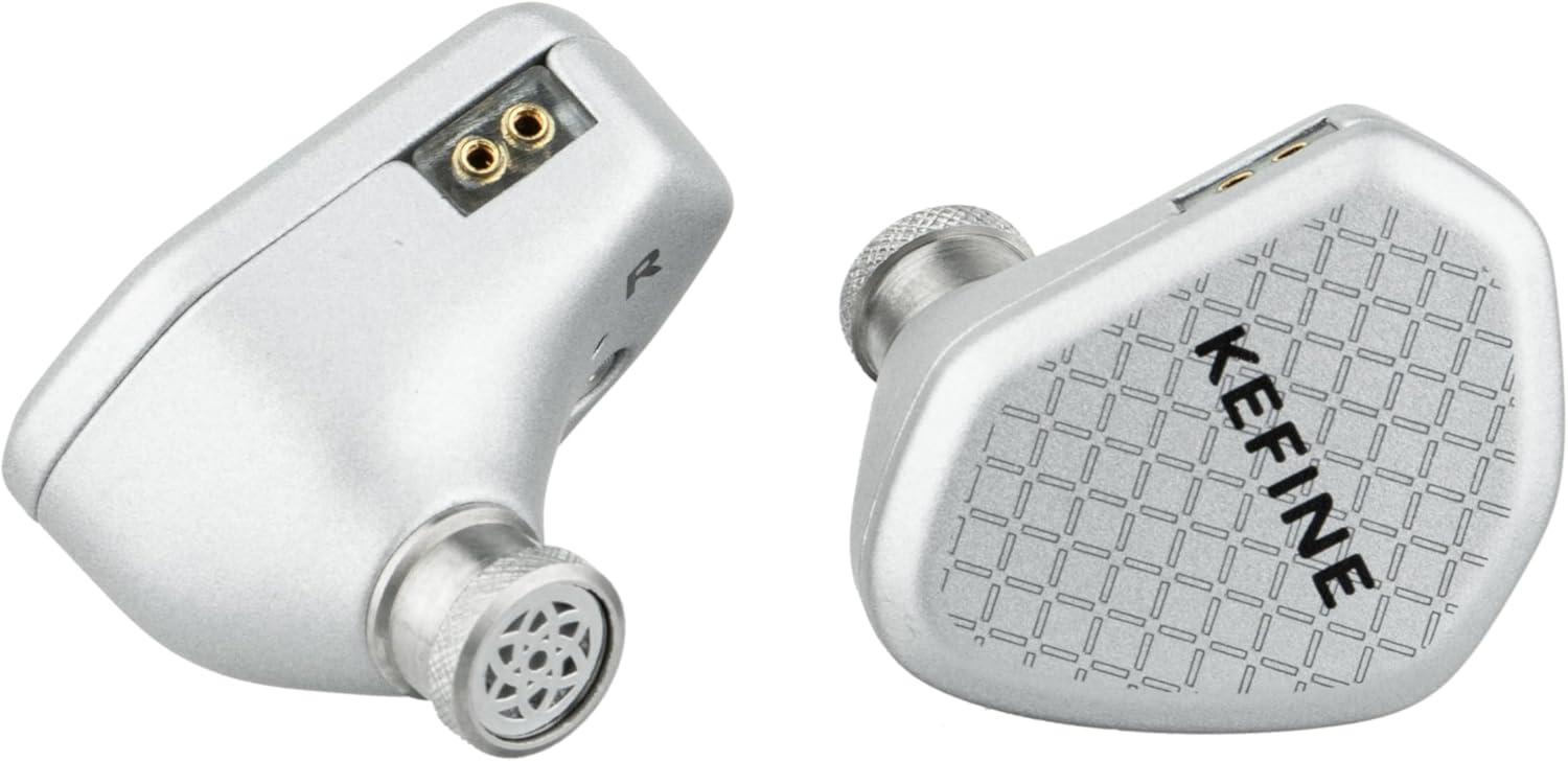 Linsoul Kefine Klean in Ear Monitor,10mm DLC Diaphragm Dynamic Driver HiFi Earphones,Wired Gaming Earbuds,Replaceable Nozzles,Detachable Silver-Plated Cable for Audiophile (No Mic 4.4mm, Silver)