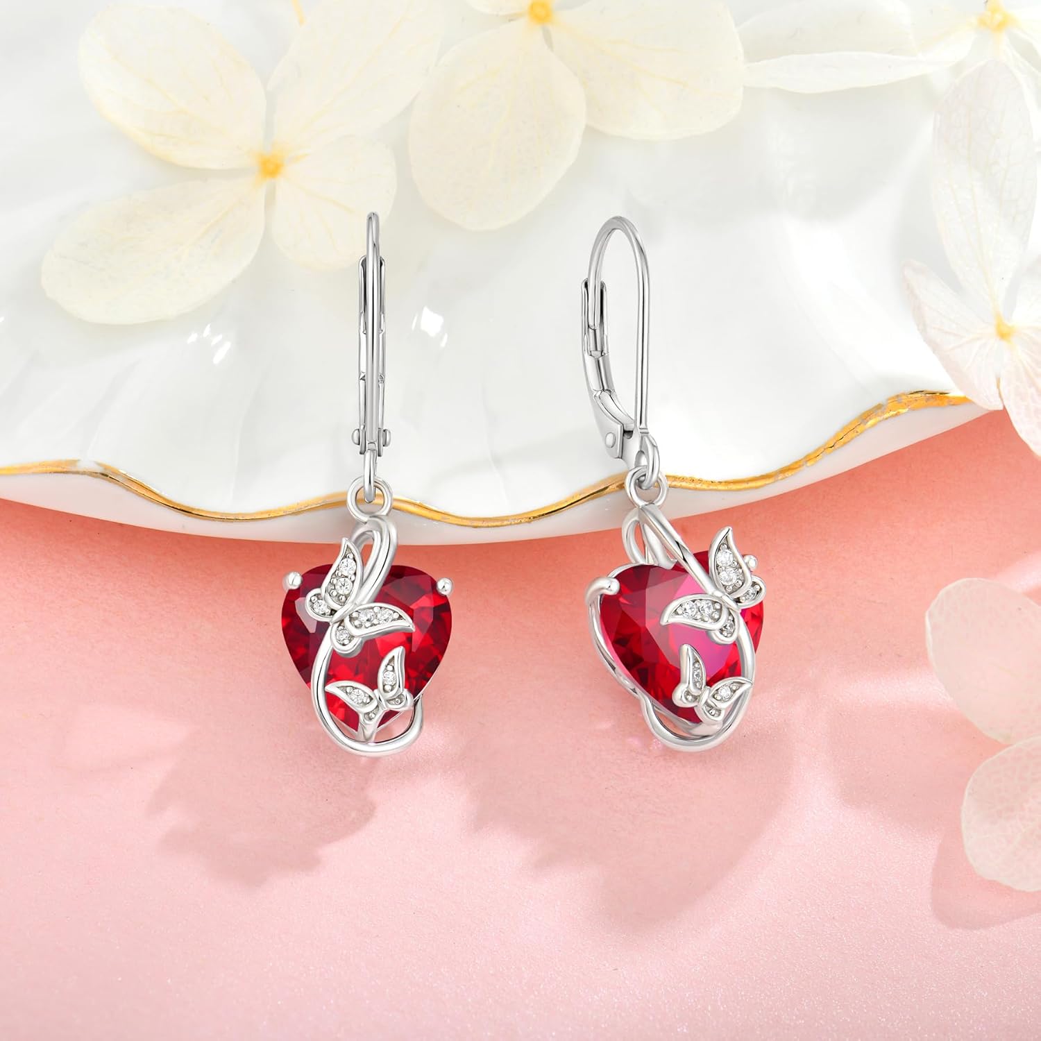 Butterfly Birthstone Dangle Earrings for Women 925 Sterling Silver 5A Cubic Zirconia Leverback Earrings Jewelry for Mother's Day Valentine Birthday Gifts for Her - Image 2