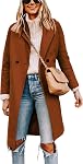 Tanming Women's Notch Lapel Double Breasted Wool Blend Mid Long Pea Trench Coat