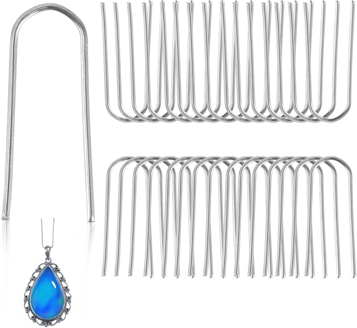 200PCS High Temperature Nichrome Wire Jump Rings, U Hooks for Glass Fusing and Ceramics, Nickel Chromium Alloy High Fire Wire for Jewelry Making, Pendant Hangers, Craft Ornament Hooks