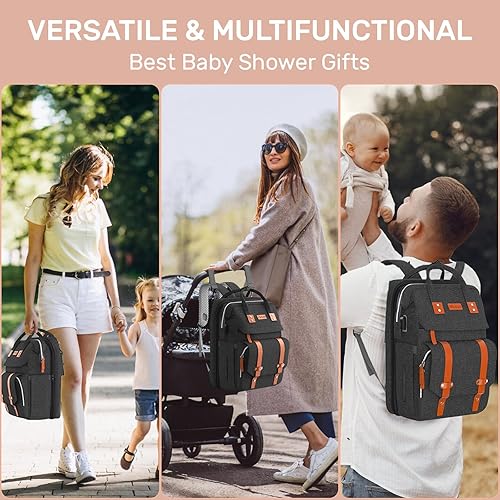 Miniatura 7 de Mochila para pañales con cambiador, mochila grande para bebé para viajes, bolsa de bebé multifuncional para mamá y papá, color negro