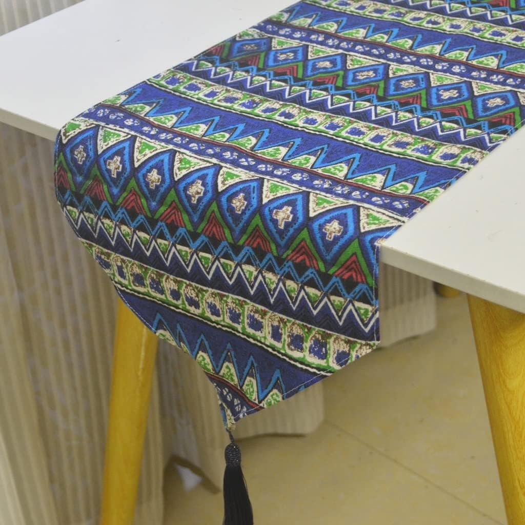 Printed Home Table Runner Cotton Linen Tassel Table Runners Tea Table Flag Wedding Decor(E,30x210cm)