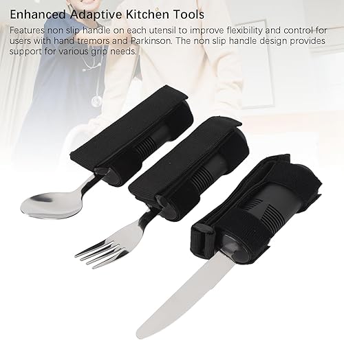 Miniatura 6 de Adaptive Cutlery Set Weighted Utensils Set with Textured Composite Handle Non Slip Design for Elderly Adults Stainless Steel 3 Pieces