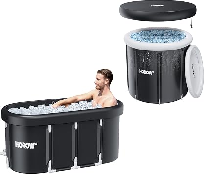HOROW Round and Oval Ice Bath Tub Combo, Portable Cold Plunge Tub for Athletes, Multiple Layered Ice Bath Plunge for Cold Water Therapy and Recovery, Foldable Ice Plunge Tub for Home, Gym, Outdoor Use