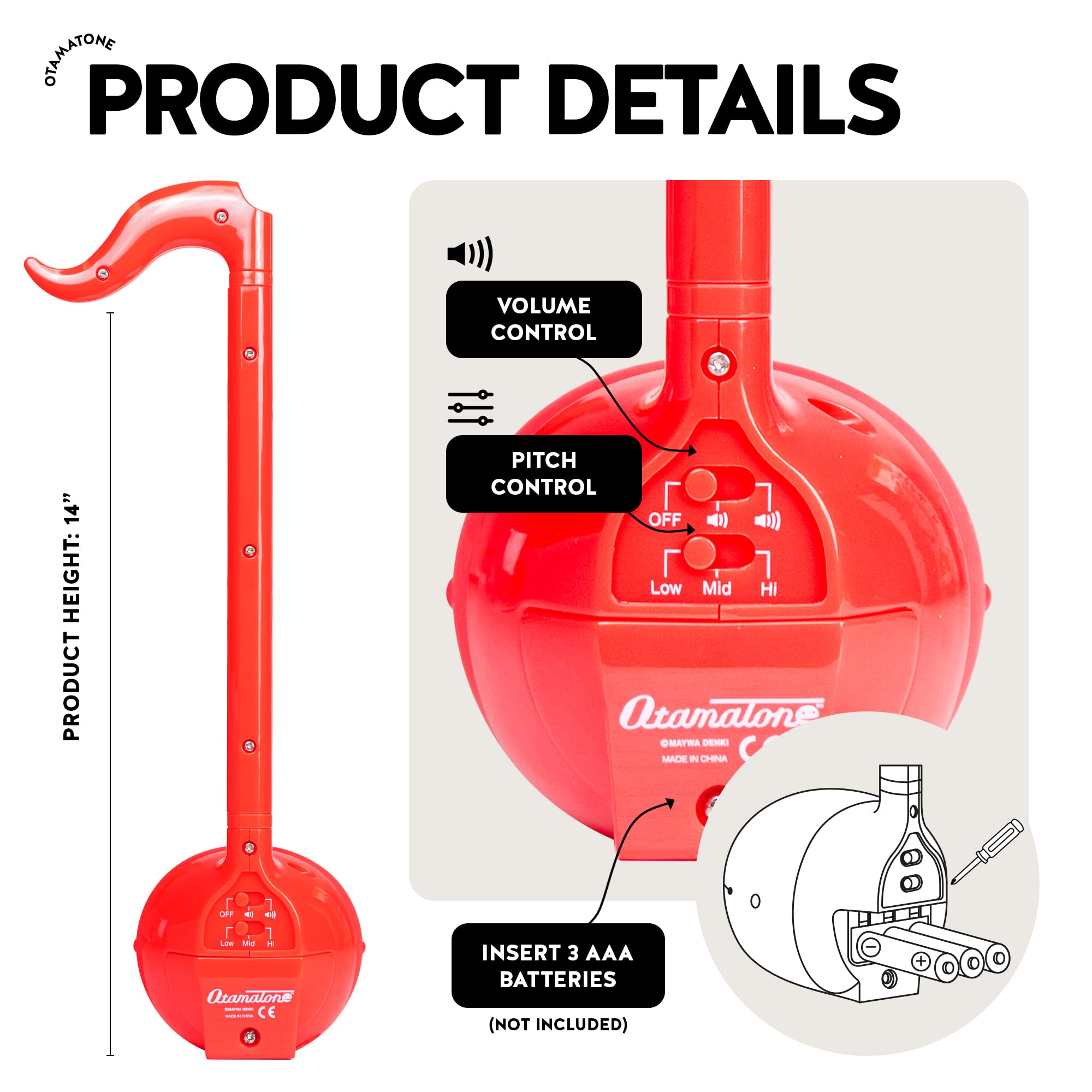Otamatone Japanese Electronic Musical Instrument Portable Music Synthesizer from Japan by Maywa Denki Studio, Award Winning, Educational Fun Gift for Children, Teens & Adults - Red